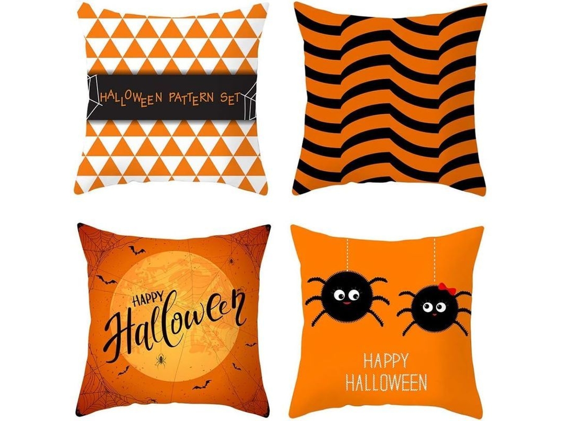 2026-4 Fundas De Almohada De Halloween Con Estampado De Rayas Para Sofá Y Cama 45x45cm