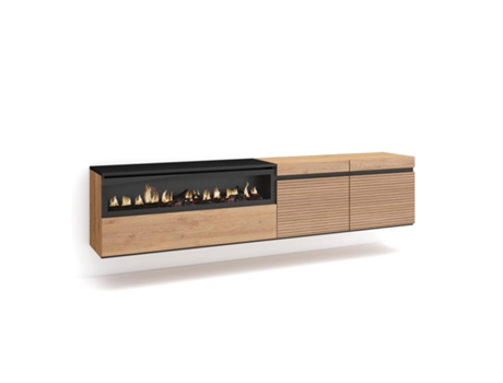 Mueble TV Televisión, 200x45x35cm, Para TV hasta 80, Chimenea eléctrica, Colgado, Suspendido, Roble SKRAUT HOME