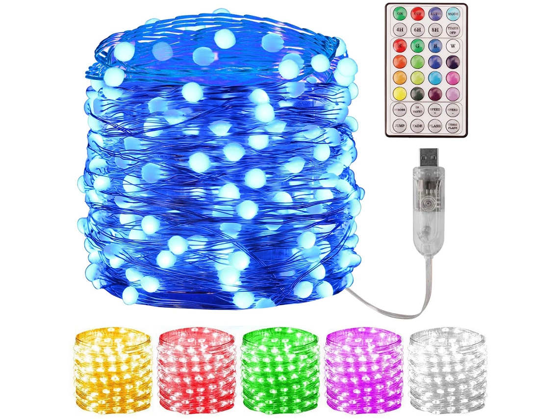 Rebe-luces De Fairy Con Control Remoto 12m 100 Led Rgb Cable De Cobre Para Decoración Navidad Boda Fiesta Interior Exterior