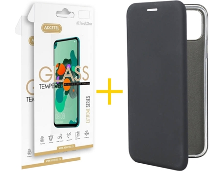 Kit Carcasa y Protector 2 X iPhone 12 Pro Max Skyhe PRM Flip Cover Negro
