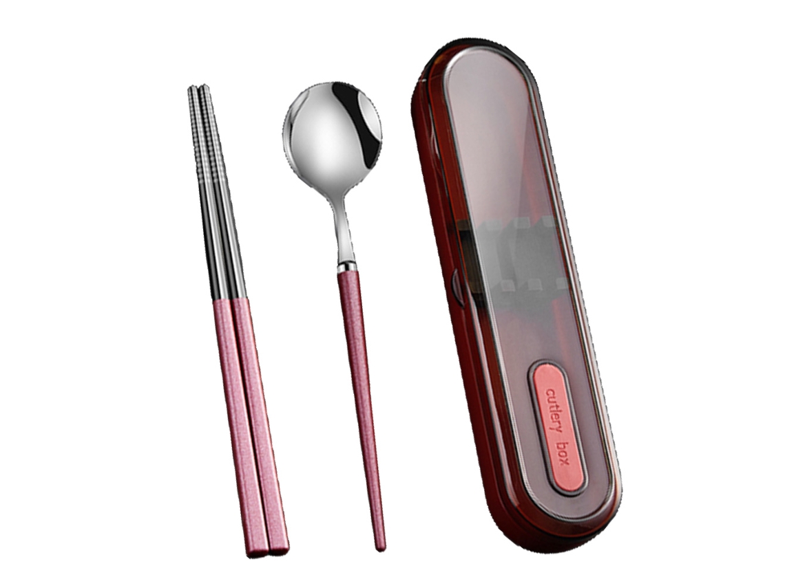 Juego de cubiertos de viaje reutilizables de acero inoxidable - Estuche portátil para camping y oficina TRUYUETY
