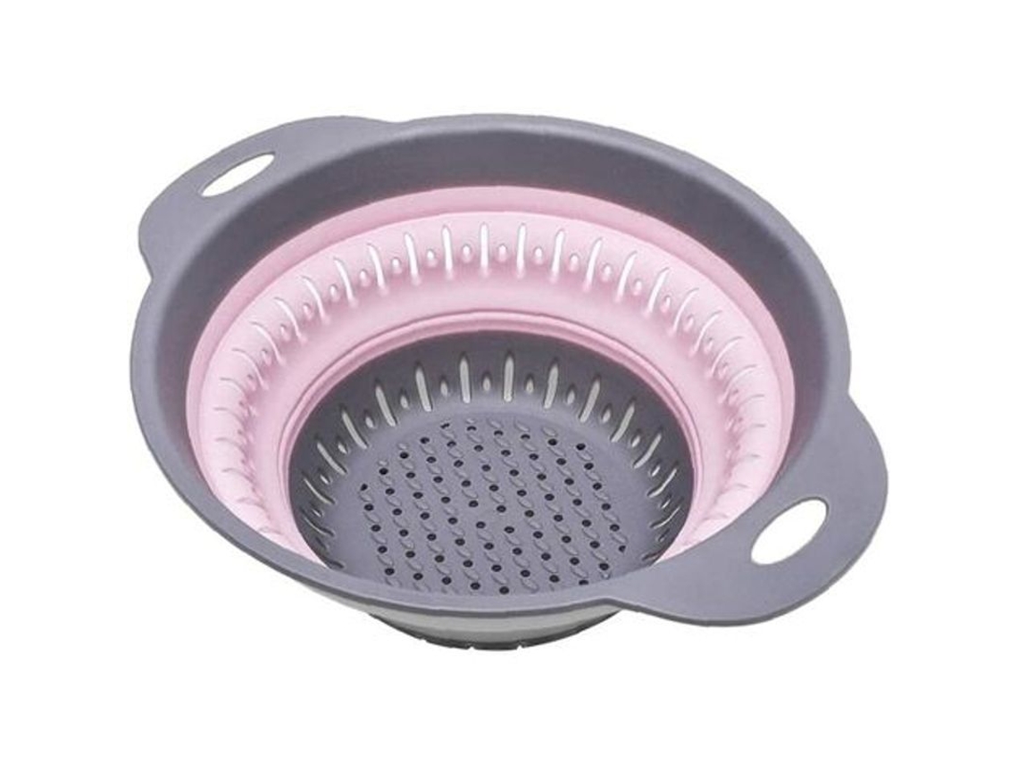 Colador De Silicona Plegable Con Asas, Colador Rosa Para Alimentos De Cocina.