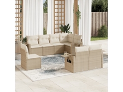 Conjunto de 8 sofás de jardín con cojines de mimbre beige Dkd Home Decor
