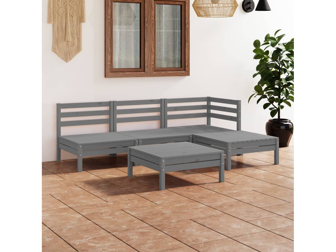 Conjunto de salón de jardín de 5 piezas DKD Home Decor en pino macizo gris