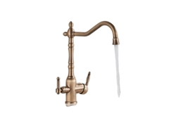 Grifo de cocina con rotación de 360 grados y doble manija, bronce antiguo OEM