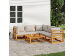 Conjunto de salón de jardín de madera de 6 piezas con cojines gris claro DKD Home Decor