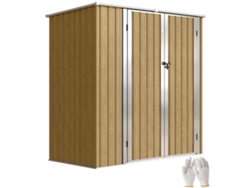 Casita De Juegos Metálica, 1,37 M², 163 X 89 X 163 Cm, Techo Inclinado, Puertas Con Pestillos, Color Marrón.