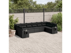 Conjunto de sofás de jardín de 10 piezas DKD Home Decor con cojines de mimbre negros