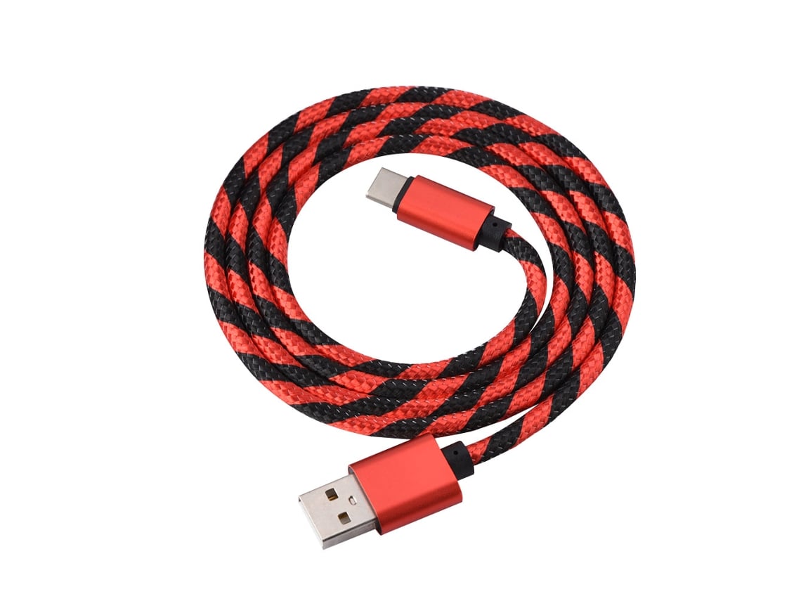 Cable De Datos (carga Rápida Con Rayas De Nailon) 2 Unidades 3 Pies 2a Usb Type C Para Samsung Lg Nintendo Rojo