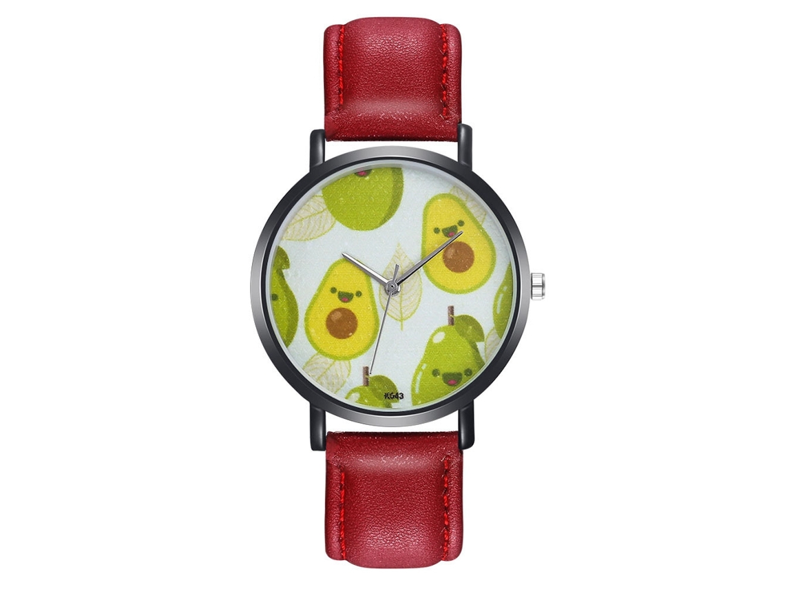 Reloj De Pulsera Unisex Con Esfera De Frutas, Correa De Cuero Sintético Rojo, Zhoulianfa