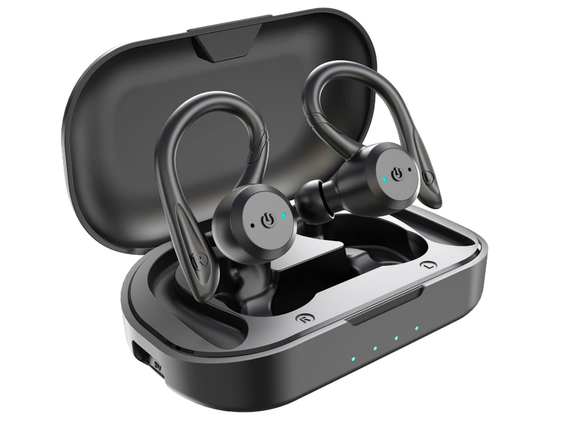 Auriculares inalámbricos Bluetooth 5.2 JIAPEI con micrófono, reducción de ruido inteligente, pantalla LED, estuche de carga, carga rápida y control táctil - Negro