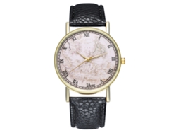 Reloj De Pulsera Unisex De Cuarzo Moderno Y Sencillo Con Correa De Cuero Sintético (negro)