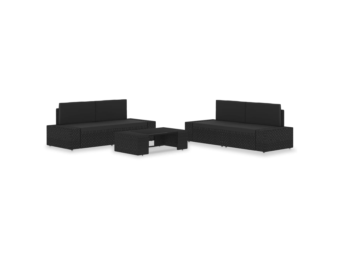 Conjunto de jardín de 5 piezas en mimbre negro PE DKD Home Decor
