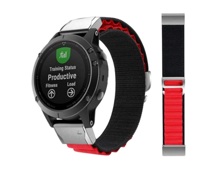 Correa Alpine G-Hook Ajustable Garmin Fenix 7 Sapphire Solar Edition Negro y Rojo