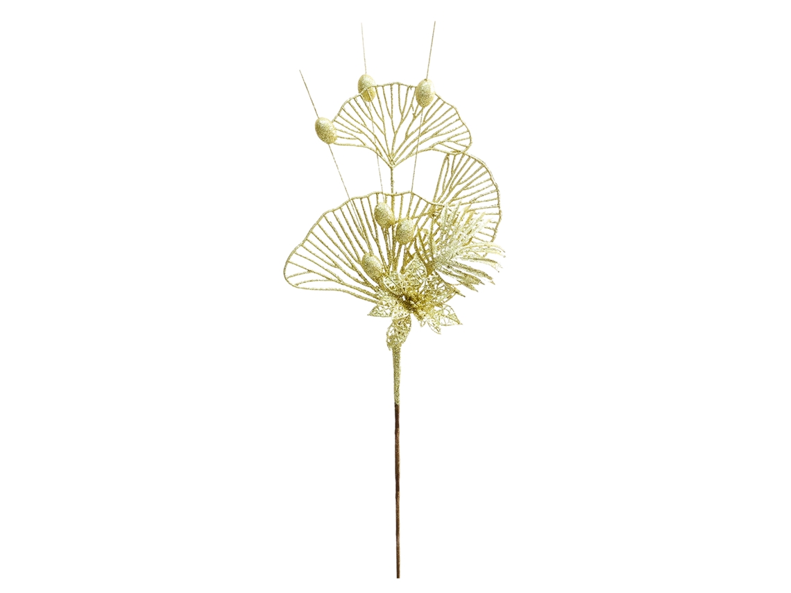 Ramas decorativas con polvo dorado y hojas navideñas de 42 cm