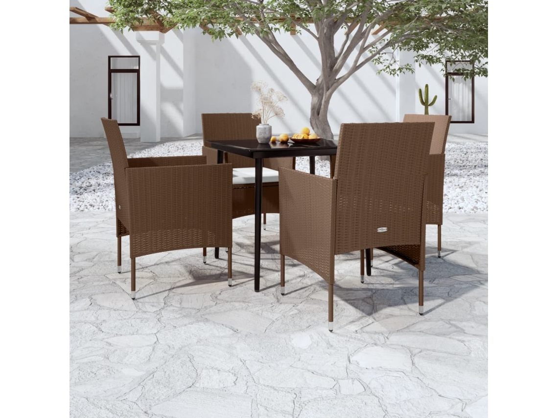 5 Pcs Conjunto De Jantar P/ Jardim C/ Almofadões Castanho/preto Dkd Home Decor