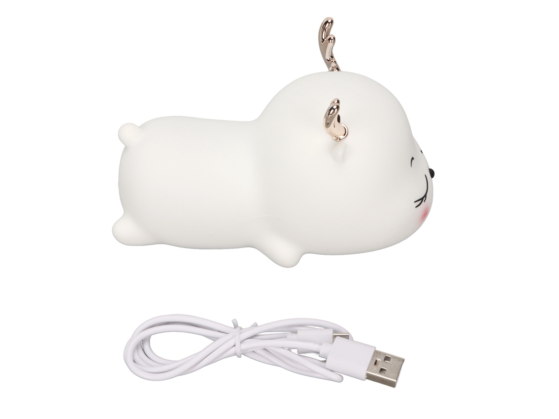 Lámpara De Noche Led Recargable Con Forma De Reno, De Silicona, Con Control Táctil Y Diseño De Dibujos Animados
