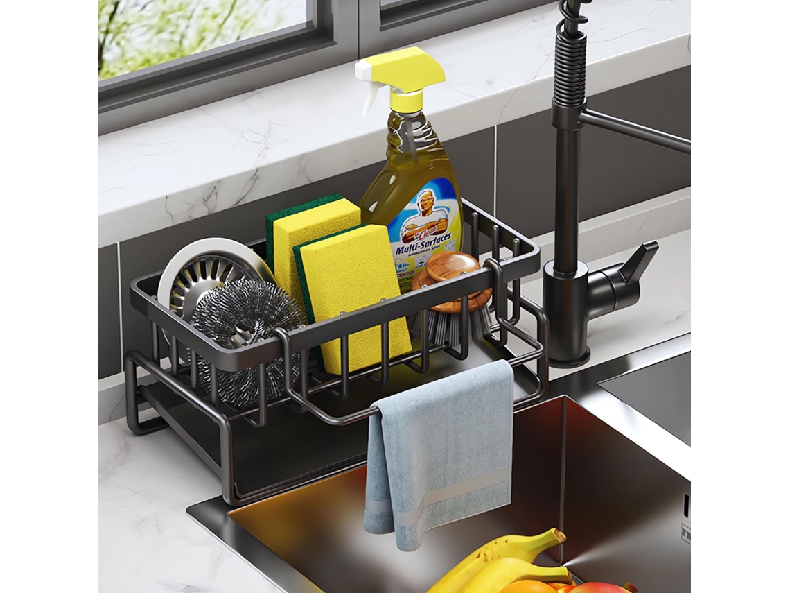 Estante Negro Para Fregadero Con Soporte Esponja Y Secado