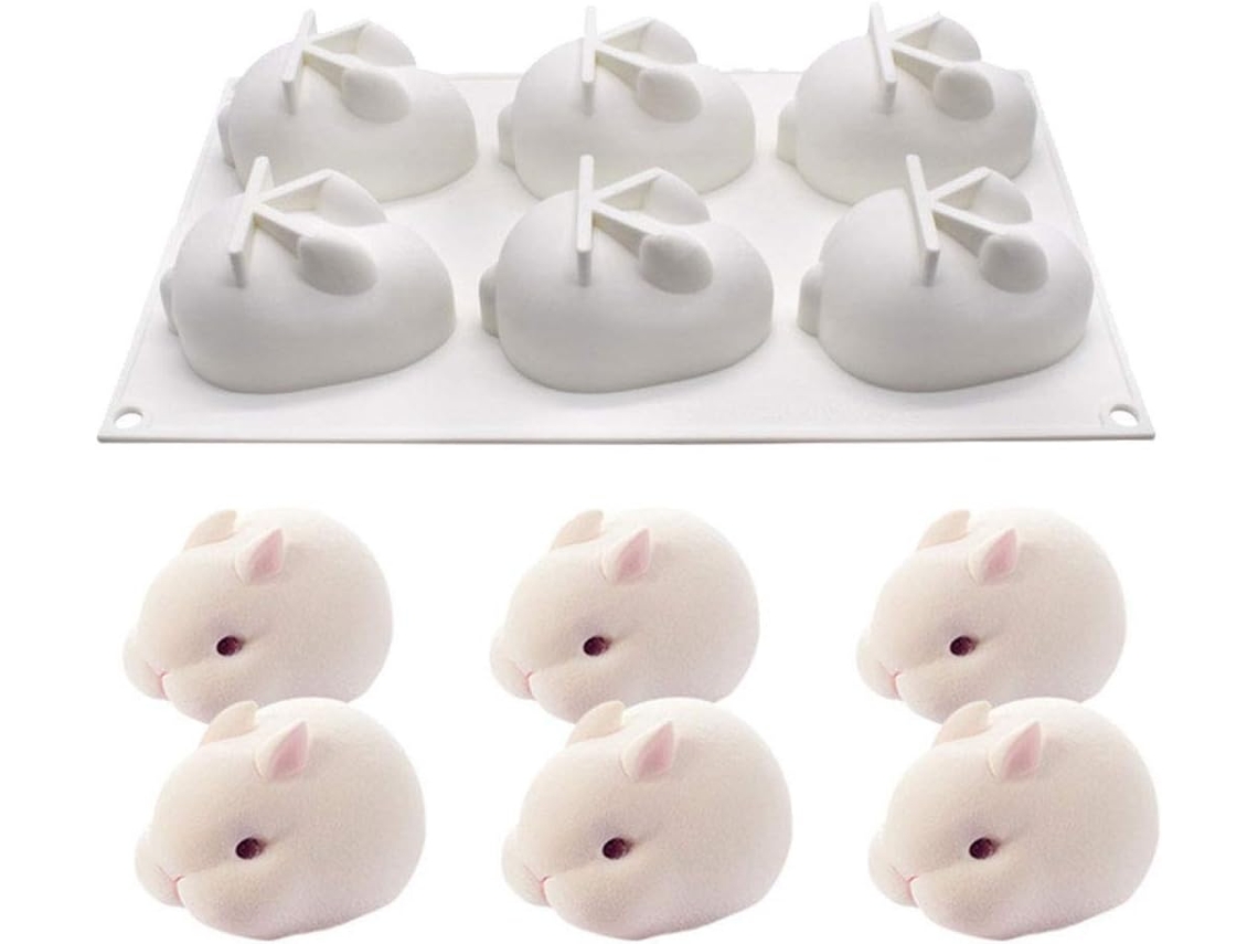 VVJIJILLY Molde De Silicone Para Coelho De Páscoa 3d, Diy, Para Fazer Bolos, Doces, Fondant, Chocolate, Geleia, Branco, 6 Cavidades