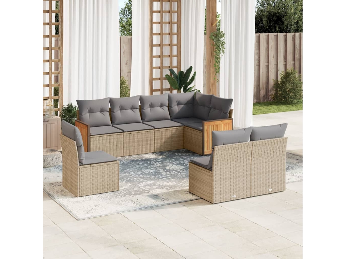 Conjunto de 8 sofás de jardín con cojines de mimbre beige Dkd Home Decor