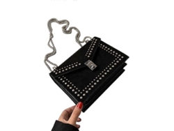 Bolso bandolera cuadrado de piel con solapa y cadena, estilo retro, cruzado, correa ajustable, negro.