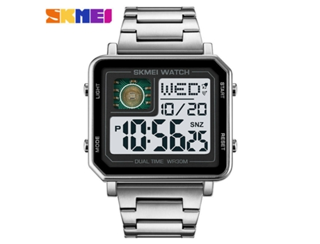 Reloj deportivo digital de esfera grande para hombre con reloj cuadrado LED resistente al agua, plateado LUUCOZK