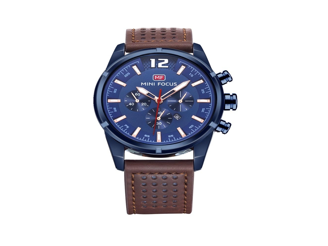 Reloj Hombre Mini Focus De Cuero Analógico De Cuarzo Con Correa Azul Café