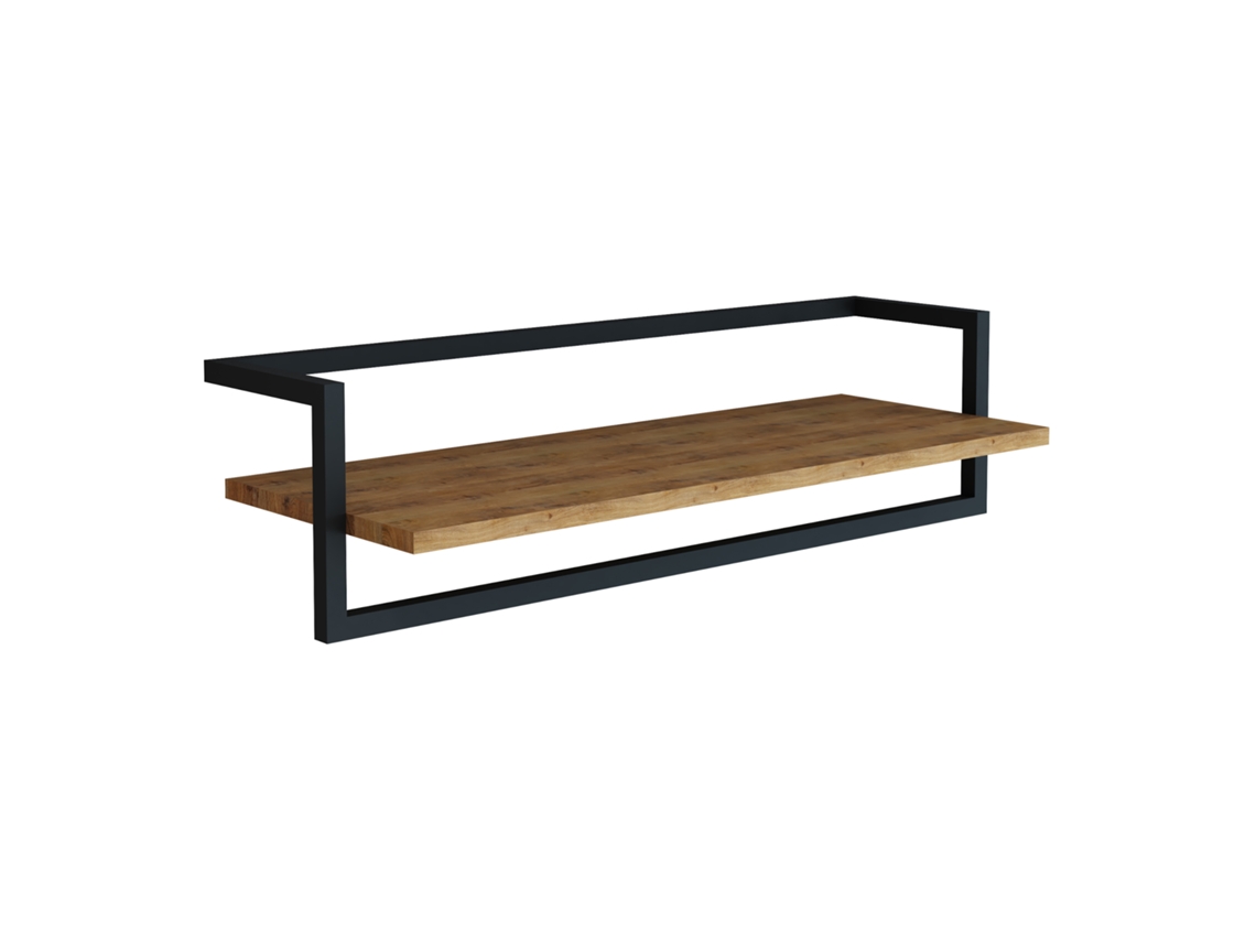 Perchero mural Evje con estante acero 80x30x20cm - Efecto Madera/Negro [EN.CASA]