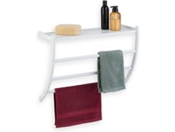 Toallero de pared, Alto x Ancho x Profundidad: 44 x 56,5 x 23 cm, con estante y 3 barras, para baño, color blanco.