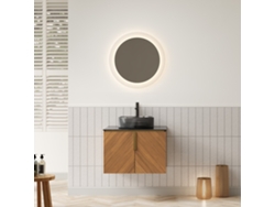 Mueble De Baño Suspendido, 61 Cm, Lavabo De Cristal Negro, Encimera Negra.