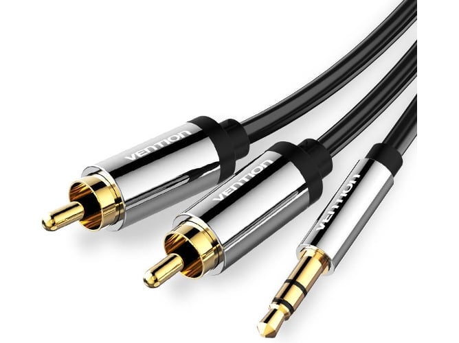 Cable de audio VENTION Jack 3.5mm Macho Stéreo para 2 RCA Macho de 3 m - negro Metalizado