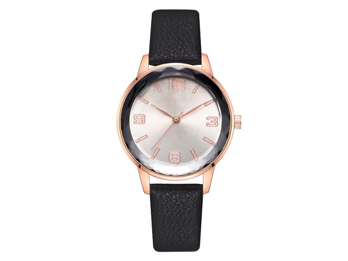 Reloj De Pulsera De Cuarzo Para Mujer Con Esfera Redonda Y Correa Sencilla De Aleación De Poliuretano Negra.