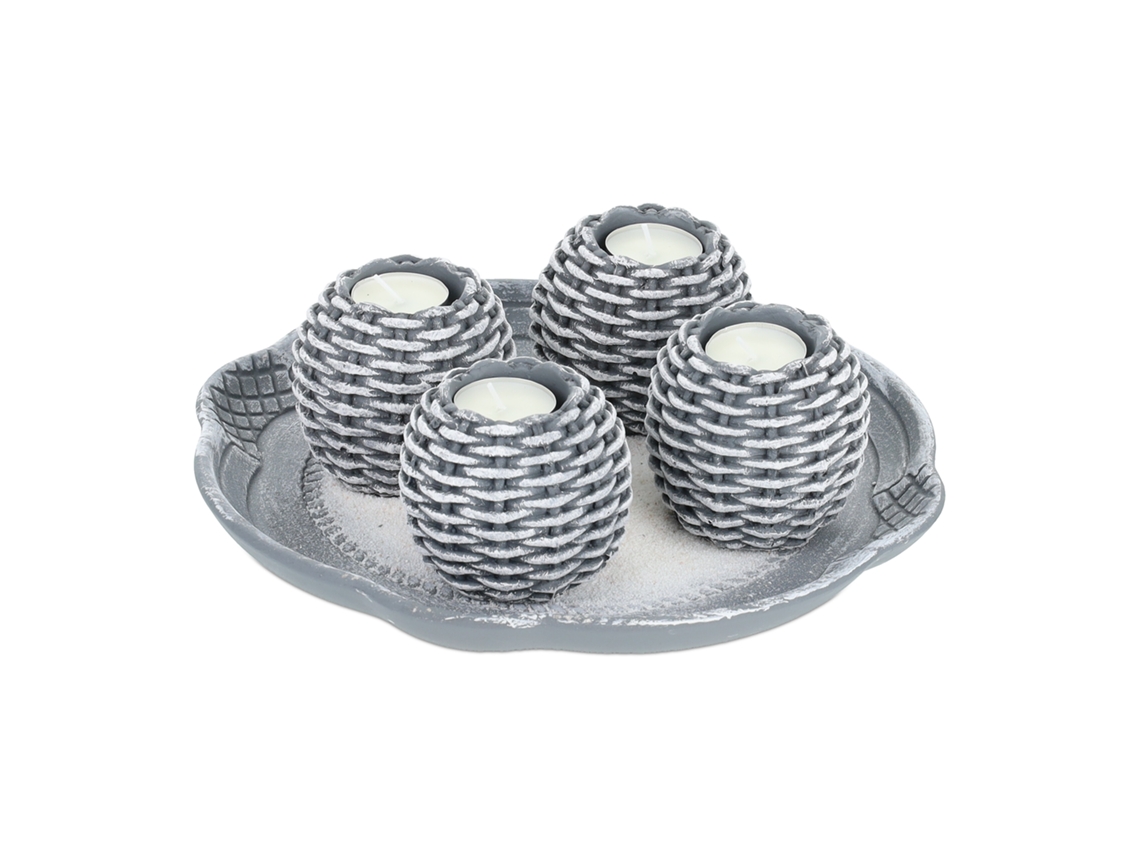 Decoração De Velas Relaxdays, Conjunto Com Tabuleiro, 4 Castiçais E Areia, Decoração De Mesa, Cinza/branco