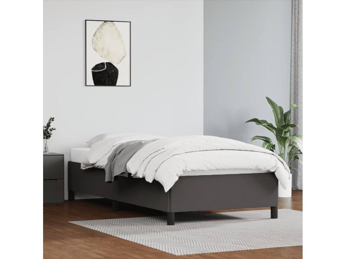 Estructura De Cama Sin Colchón Cuero Sintético Gris 90x190 Cm