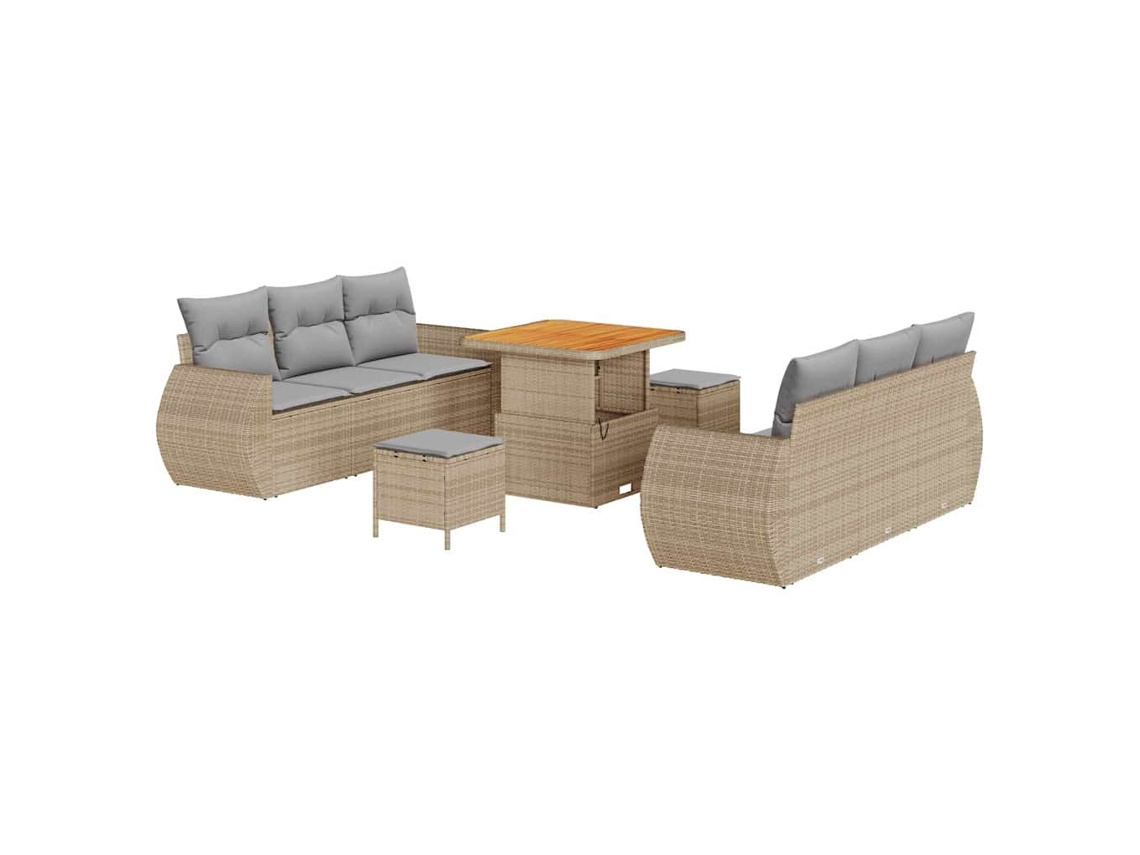 Maison Exclusive - Conjunto de sofás de jardín de 9 piezas, mimbre beige y gris claro