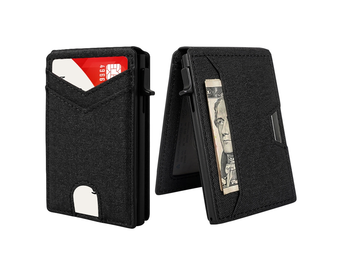 Tarjetero para hombre: capacidad para 9 a 13 tarjetas y protección RFID, color negro texturizado, Panoona.