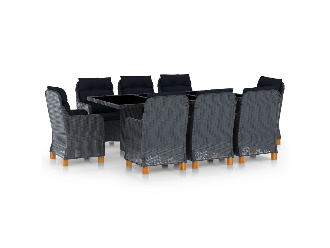 Juego de comedor de exterior de 9 piezas con cojines de mimbre gris oscuro DKD Home Decor
