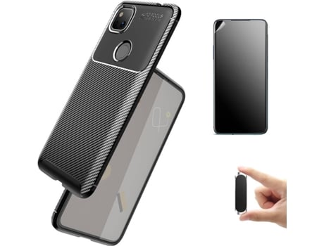 Kit Carcasa, Protector Y Soporte Google Pixel 4A 4G Ultimatte Rugged Carbon Negro