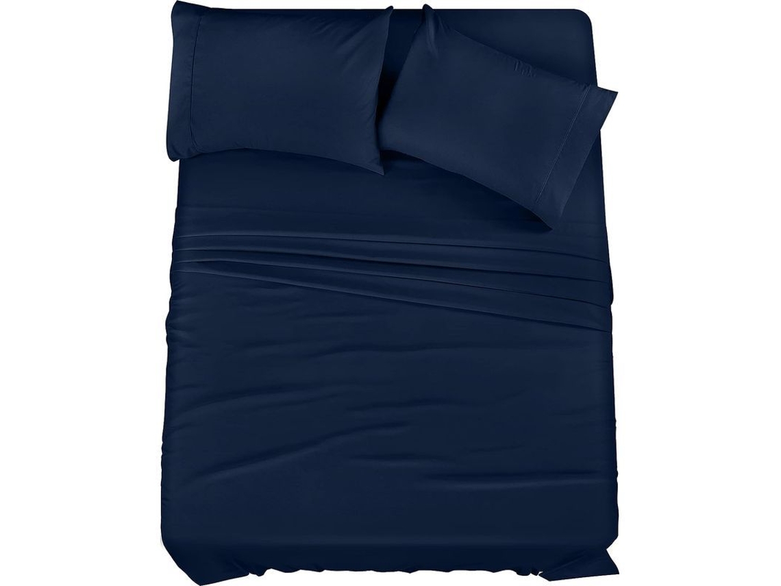 2026-sábanas De Cama Queen - 4 Piezas - Microfibra Cepillada - Resistente Al Encogimiento Y Decoloración - Fácil Cuidado (azul Marino)