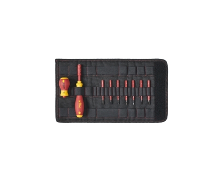 WIHA Juego de destornilladores y bits slimVario® ranurados, Phillips, Pozidriv, de 10 unid., incl. bolsa plegable (41232)