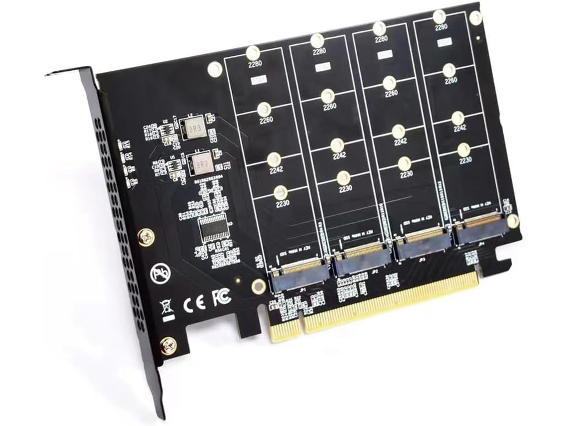 Tarjeta Adaptadora M.2 Nvme A Pcie X16, 4 Puertos, Para Expansión De Ssd 2230, 2242, 2260 Y 2280.