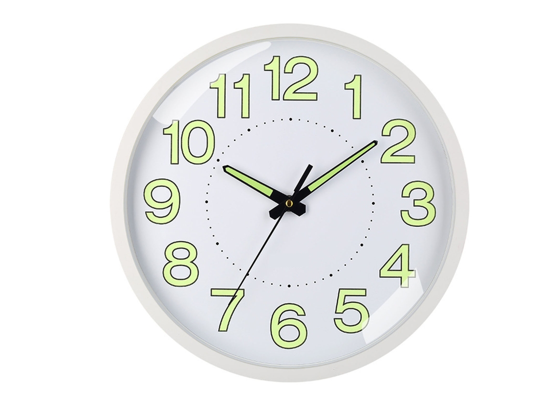2026-reloj De Pared De Cuarzo 12 Pulgadas Silencioso Con Luz Nocturna Marco Blanco Para Dormitorio Sala De Estar Interior