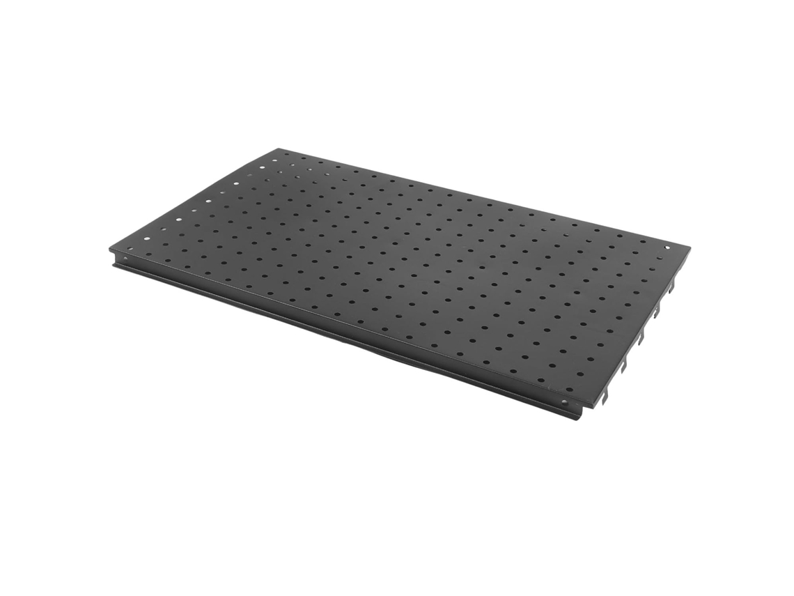 Panel de pared perforado de metal negro para almacenamiento de herramientas