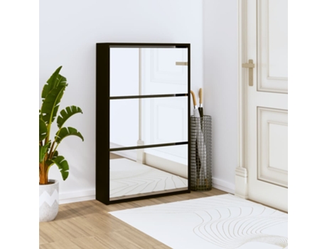 vidaXL Mueble zapatero con espejo 3 niveles negro 63x17x102,5 cm