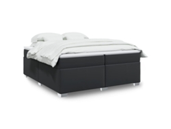 Cama Box Spring Con Colchón Cuero Sintético Negro 200x200 Cm