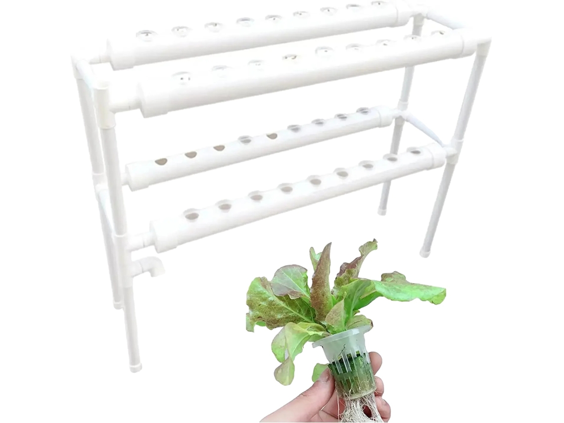 Sistema de cultivo hidropónico con capacidad para 36 plantas y diseño compacto, color blanco
