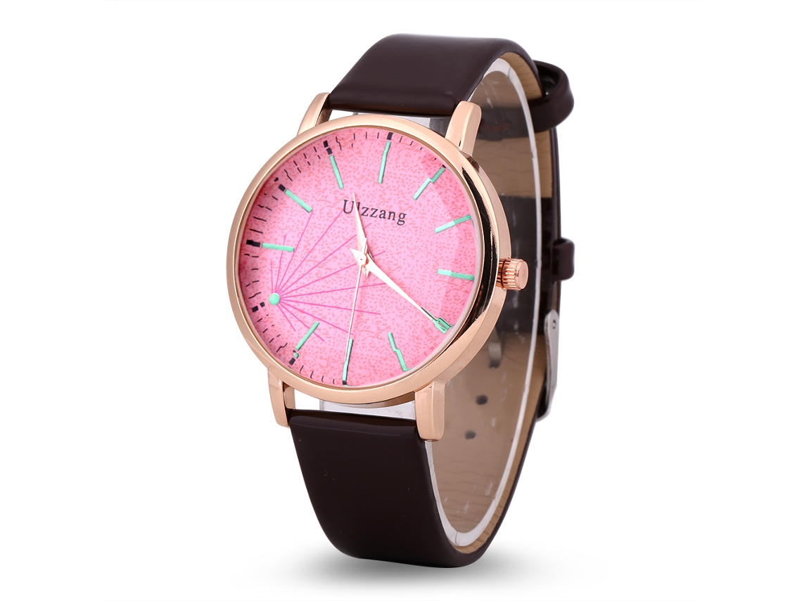 Reloj Analógico De Cuarzo Ulzzang Para Mujer Con Esfera Grande Y Correa De Pu Rosa Café.