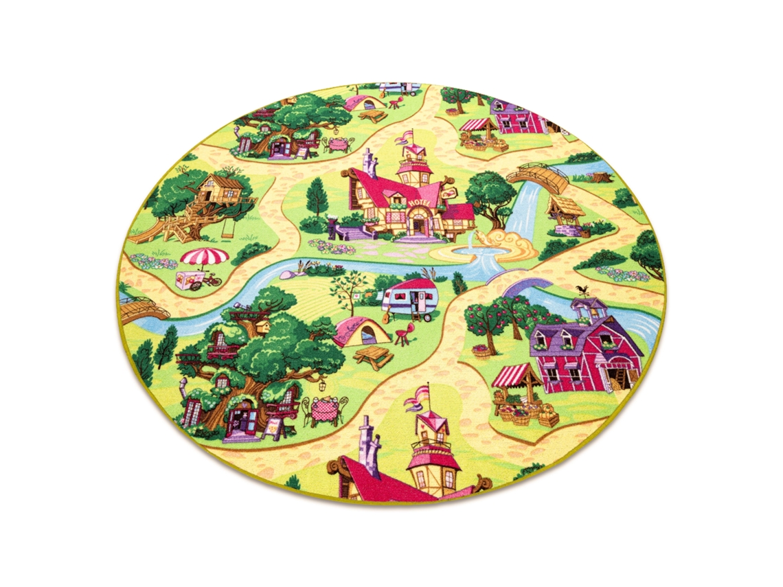 Alfombra Infantil Candy Town Círculo Para Niños Pueblo Calles (circulo 170 cm)