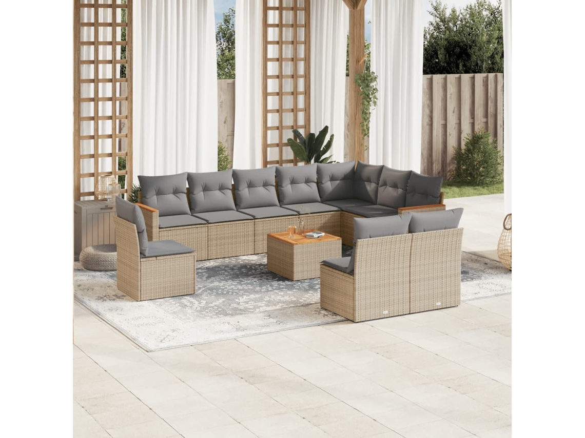 Conjunto de sofá de jardín de 11 piezas con cojines de mimbre beige DKD Home Decor