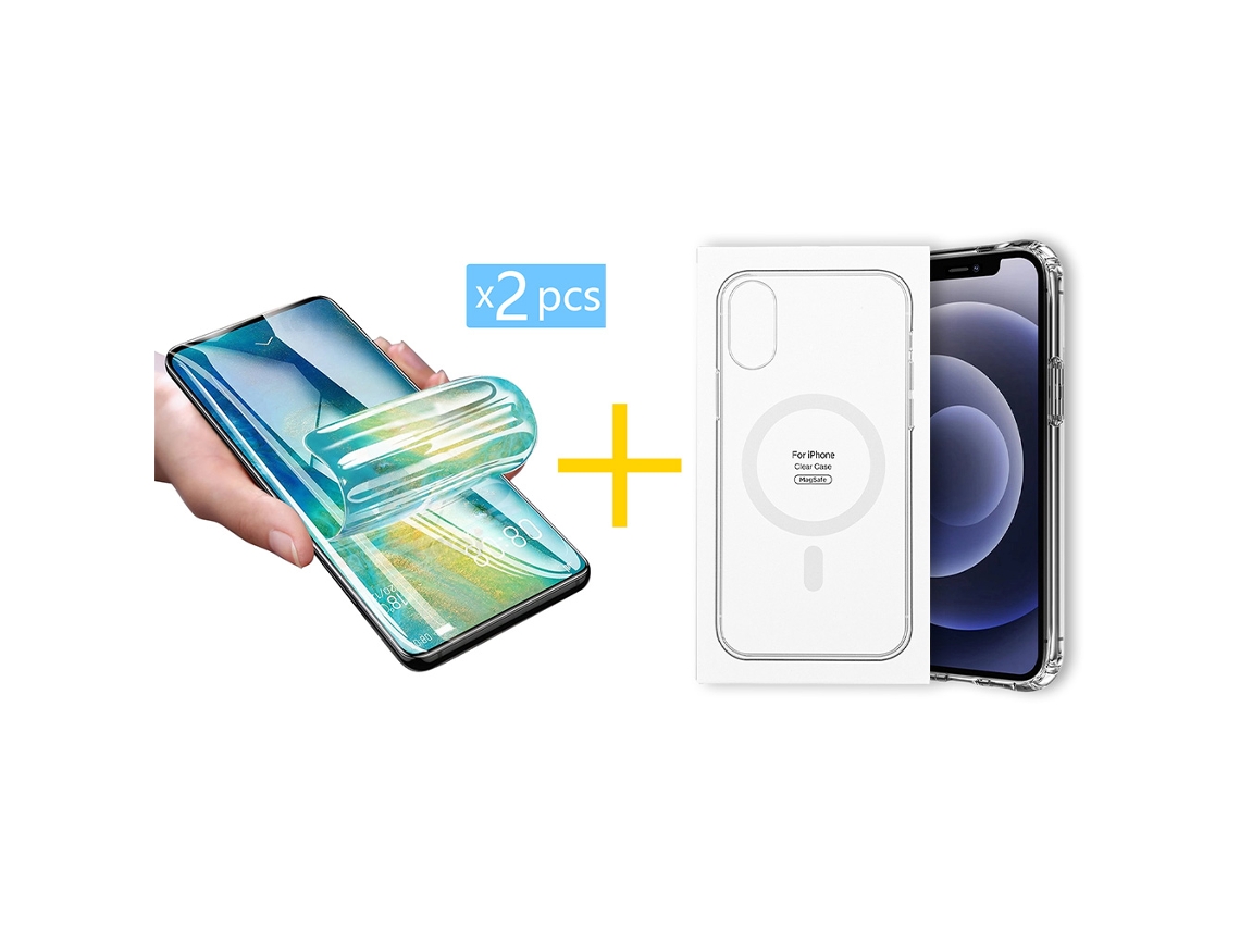 Pack 2 X Película de Vidrio Templado Hidrogel + Funda GANDY por Apple iPhone 16 Compatible con Magsafe Magnético Incoloro Clear